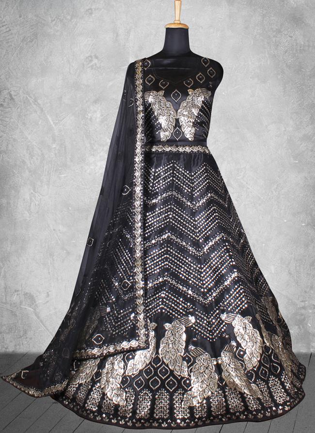 Net Black Wedding Wear Sequins Work Lehenga Choli